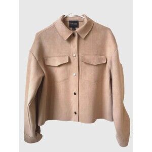 Truth by Republic Jacket Woman Vegan Leather Suede Beige Snap NEW Sz L ***